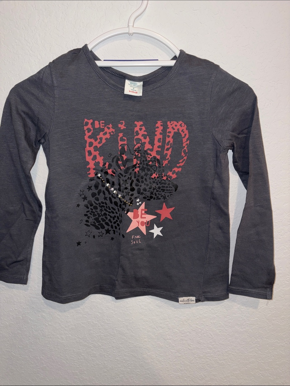 Girls' Dark Gray Long-Sleeve Graphic Tee with Pink Accents